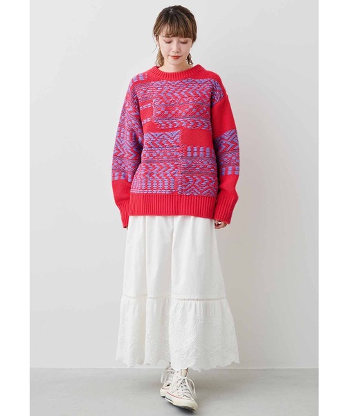 MEDE19F（メデジュウキュウ）の「ＭＥＤＥ１９Ｆ　ジャカード編み裏遣いニット（ニット/セーター・レディース・ピンク/ブラック×ホワイト・MEDIUM/LARGE/X-LARGE/XX-LARGE）」の6枚目の写真