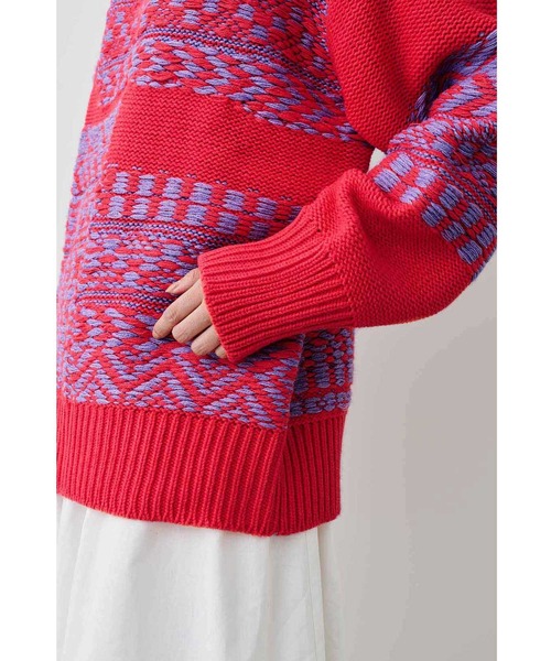 MEDE19F（メデジュウキュウ）の「ＭＥＤＥ１９Ｆ　ジャカード編み裏遣いニット（ニット/セーター・レディース・ピンク/ブラック×ホワイト・MEDIUM/LARGE/X-LARGE/XX-LARGE）」の4枚目の写真