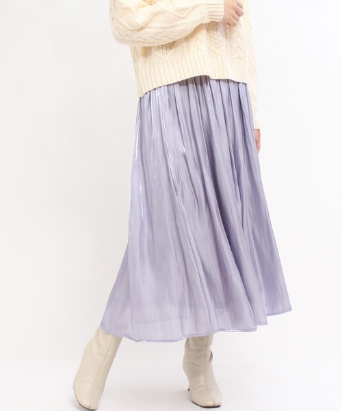 TRUDEA（トルディア）の「シャイニーロングスカート（スカート・レディース・ピンク/ライトグレー/ラベンダー/グレイッシュベージュ・MEDIUM）」の14枚目の写真