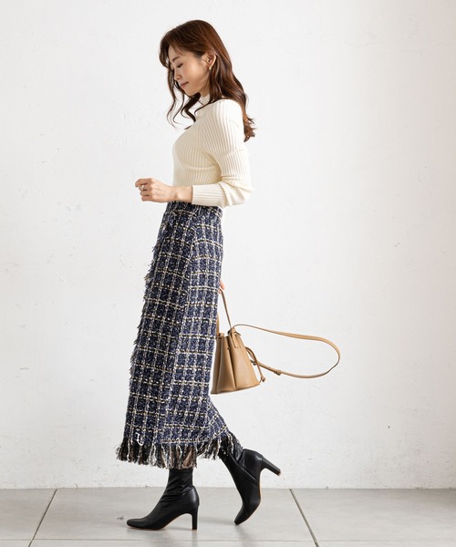 prose verse（プロズヴェール）の「ツイードチェックフリンジラップスカート（スカート・レディース・オフホワイト/ブルー・ﾌﾘ-）」の13枚目の写真