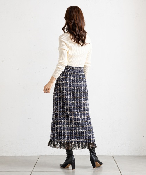 prose verse（プロズヴェール）の「ツイードチェックフリンジラップスカート（スカート・レディース・オフホワイト/ブルー・ﾌﾘ-）」の16枚目の写真