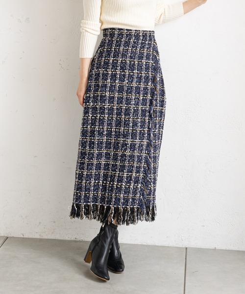 prose verse（プロズヴェール）の「ツイードチェックフリンジラップスカート（スカート・レディース・オフホワイト/ブルー・ﾌﾘ-）」の20枚目の写真