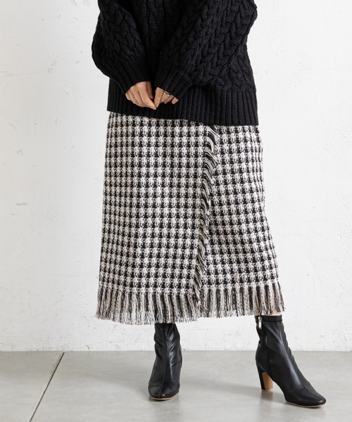 prose verse（プロズヴェール）の「ツイードチェックフリンジラップスカート（スカート・レディース・オフホワイト/ブルー・ﾌﾘ-）」の8枚目の写真