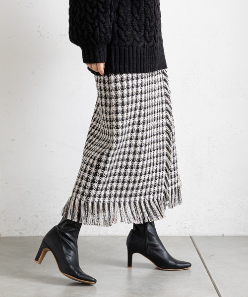 prose verse（プロズヴェール）の「ツイードチェックフリンジラップスカート（スカート・レディース・オフホワイト/ブルー・ﾌﾘ-）」の15枚目の写真