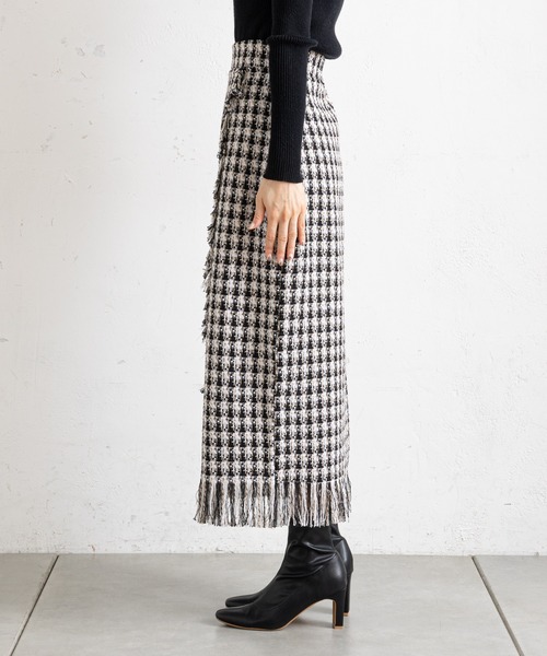 prose verse（プロズヴェール）の「ツイードチェックフリンジラップスカート（スカート・レディース・オフホワイト/ブルー・ﾌﾘ-）」の12枚目の写真