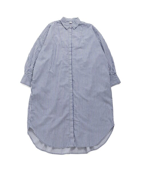 Ampersand(アンパサンド)の「premier ストライプロングシャツ_ママ(シャツ/ブラウス・レディース・ブラック/ブルー/グリーン・MEDIUM)」の1枚目の写真