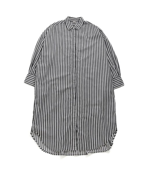 Ampersand(アンパサンド)の「premier ストライプロングシャツ_ママ(シャツ/ブラウス・レディース・ブラック/ブルー/グリーン・MEDIUM)」の2枚目の写真