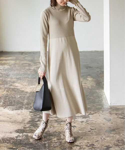 タグ付 NOBLE ノーブル カラーブロックニットワンピース ネイビー