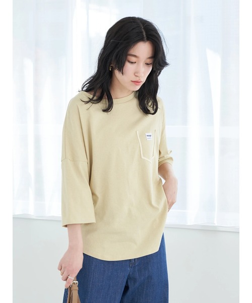Wrangler（ラングラー）の「Wrangler フェイクポケットＴシャツ*（Tシャツ/カットソー・レディース・チャコールグレー/ベージュ/オフホワイト・FREE）」の5枚目の写真