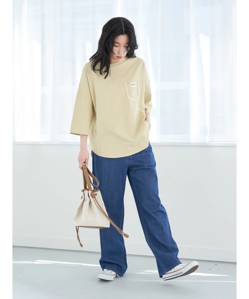 Wrangler（ラングラー）の「Wrangler フェイクポケットＴシャツ*（Tシャツ/カットソー・レディース・チャコールグレー/ベージュ/オフホワイト・FREE）」の9枚目の写真