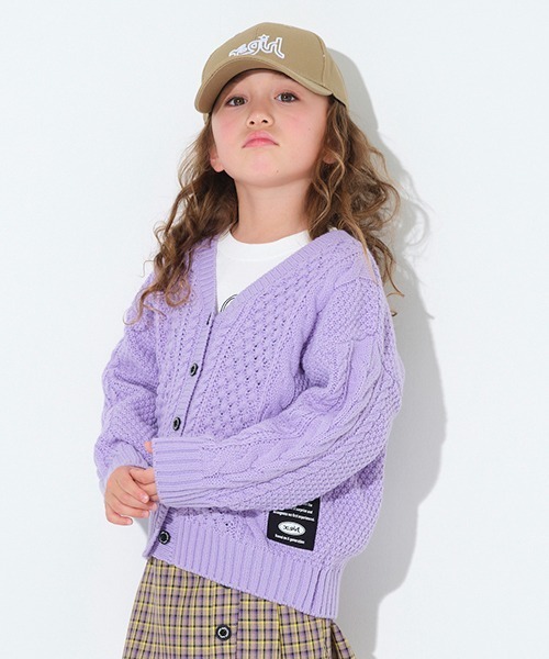 X-girl Stages（エックスガールステージス）の「ケーブルニットカーディガン（カーディガン/ボレロ・キッズ・クリーム/ラベンダー・100cm/110cm/120cm/130cm/140cm/90cm）」の2枚目の写真