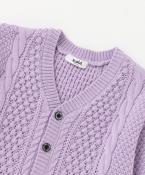 X-girl Stages（エックスガールステージス）の「ケーブルニットカーディガン（カーディガン/ボレロ・キッズ・クリーム/ラベンダー・100cm/110cm/120cm/130cm/140cm/90cm）」の6枚目の写真