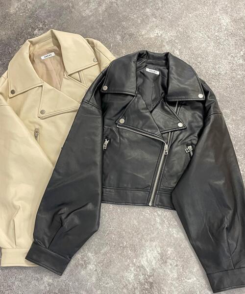 INGNI（イング）の「クロップド丈／ライダースジャケット（ライダースジャケット・レディース・アイボリー/ブラック・M）」の5枚目の写真