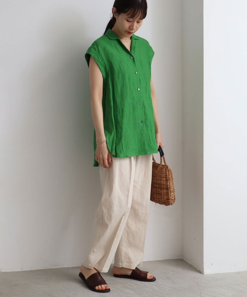 yuni(ユニ )の「コットンリネン natural toutch wide tuck パンツ(スラックス・レディース・キナリ/ブラック/カーキ・FREE)」の9枚目の写真