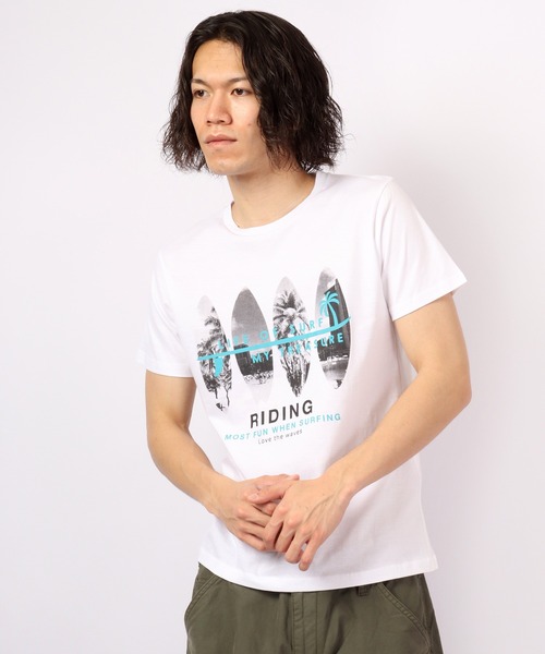 FUNALIVE(ファンアライブ)の「BF2 select リゾートデザインプリントTシャツ(Tシャツ/カットソー・メンズ・チャコール/ネイビー/ターコイズブルー/グレー/ピンク/ブラック/ライトグリーン/サックスブルー/ホワイト系その他/ホワイト・LL/M/L)」の2枚目の写真