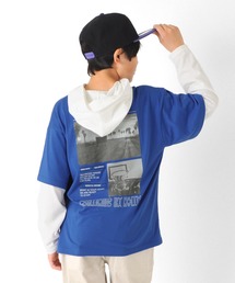 GLAZOS | 天竺・ドロップショルダーバックフォトプリントレイヤードTパーカー(Tシャツ/カットソー)