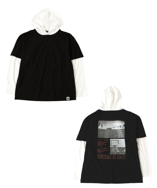 GLAZOS(グラソス)の「天竺・ドロップショルダーバックフォトプリントレイヤードTパーカー(Tシャツ/カットソー・キッズ・ホワイト/ブルー/ブラック・130cm/140cm/150cm/160cm/170cm)」の1枚目の写真