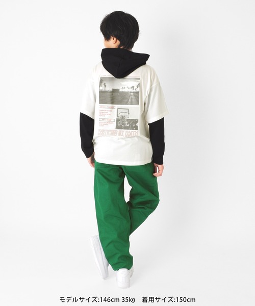 GLAZOS(グラソス)の「天竺・ドロップショルダーバックフォトプリントレイヤードTパーカー(Tシャツ/カットソー・キッズ・ホワイト/ブルー/ブラック・130cm/140cm/150cm/160cm/170cm)」の8枚目の写真