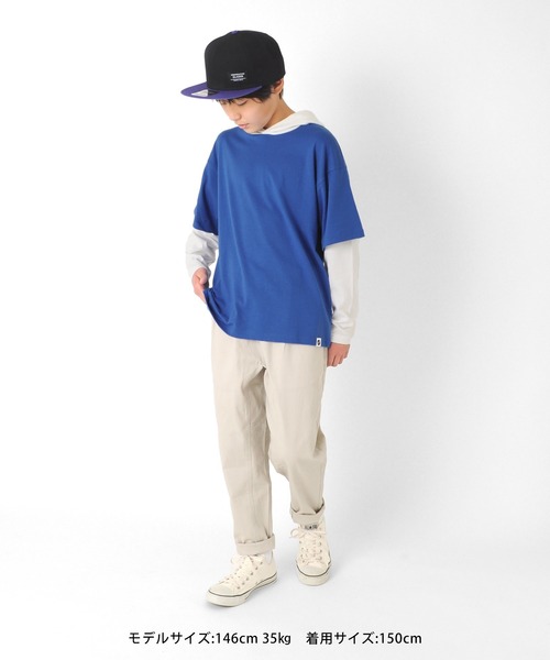 GLAZOS(グラソス)の「天竺・ドロップショルダーバックフォトプリントレイヤードTパーカー(Tシャツ/カットソー・キッズ・ホワイト/ブルー/ブラック・130cm/140cm/150cm/160cm/170cm)」の6枚目の写真