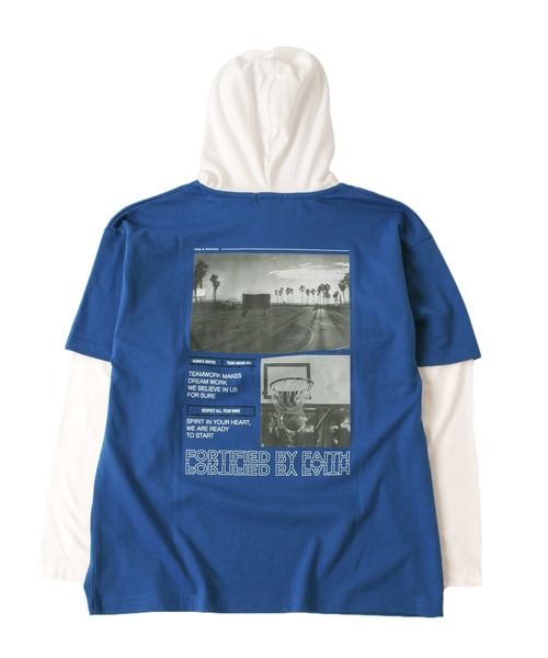 GLAZOS(グラソス)の「天竺・ドロップショルダーバックフォトプリントレイヤードTパーカー(Tシャツ/カットソー・キッズ・ホワイト/ブルー/ブラック・130cm/140cm/150cm/160cm/170cm)」の13枚目の写真