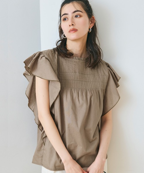 coca（coca）（コカ）の「ピンタックフレアコットンブラウス（シャツ/ブラウス・レディース・ホワイト/ブラック/カーキ/ピンク/グレイッシュベージュ/パープル/ダークベージュ/レッド・M/L）」の4枚目の写真