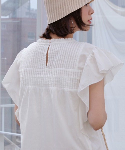 ピンタックフレア袖ブラウス