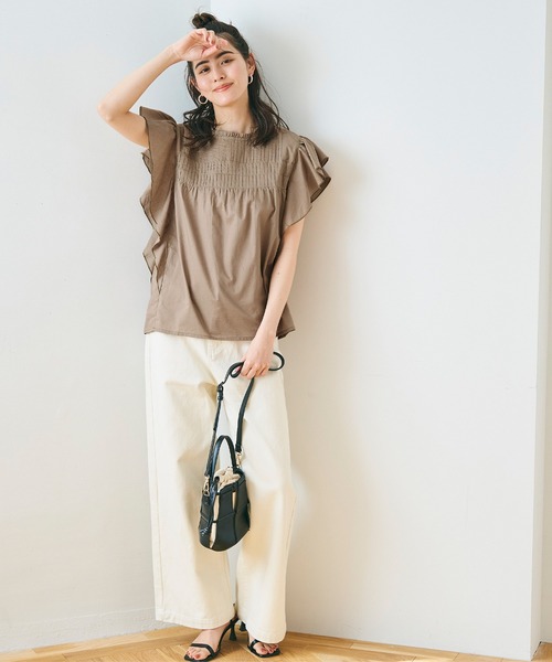 coca（coca）（コカ）の「ピンタックフレアコットンブラウス（シャツ/ブラウス・レディース・ホワイト/ブラック/カーキ/ピンク/グレイッシュベージュ/パープル/ダークベージュ/レッド・M/L）」の15枚目の写真