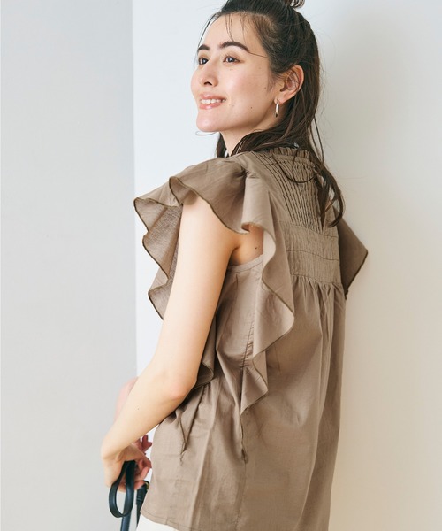 coca（coca）（コカ）の「ピンタックフレアコットンブラウス（シャツ/ブラウス・レディース・ホワイト/ブラック/カーキ/ピンク/グレイッシュベージュ/パープル/ダークベージュ/レッド・M/L）」の16枚目の写真