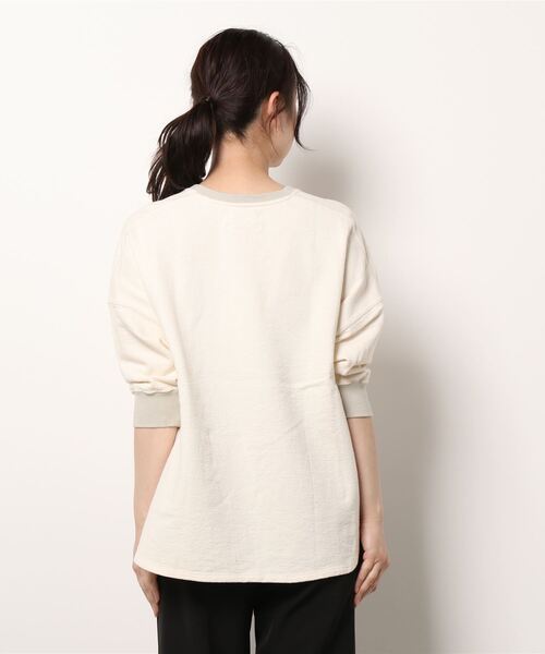 SIPULI（シプリ）の「Jacquard Cotton Jersey  フィッシュテール7分袖プルオーバー（Tシャツ/カットソー・レディース・アイボリー/ネイビー・2）」の9枚目の写真