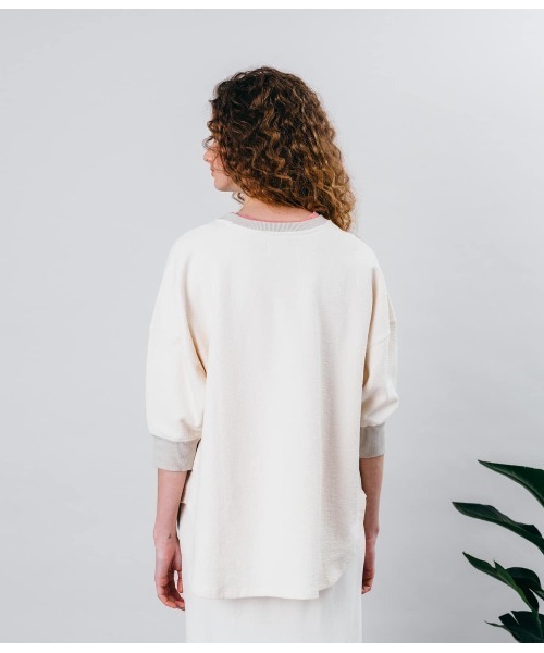 SIPULI（シプリ）の「Jacquard Cotton Jersey  フィッシュテール7分袖プルオーバー（Tシャツ/カットソー・レディース・アイボリー/ネイビー・2）」の8枚目の写真