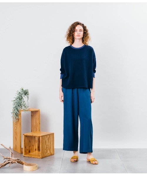 SIPULI（シプリ）の「Jacquard Cotton Jersey  フィッシュテール7分袖プルオーバー（Tシャツ/カットソー・レディース・アイボリー/ネイビー・2）」の6枚目の写真