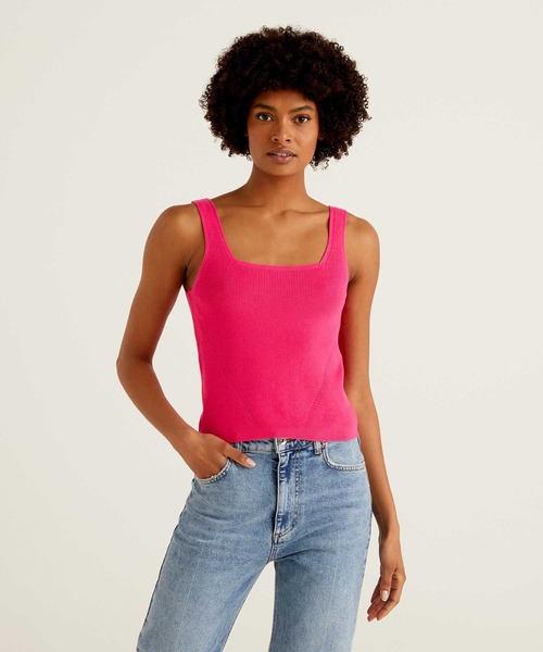 BENETTON (UNITED COLORS OF BENETTON)(ベネトンユナイテッドカラーズオブベネトン)の「タンクトップ(タンクトップ・レディース・ピンク/オフホワイト/グリーン・X-SMALL/MEDIUM/LARGE/SMALL)」の3枚目の写真