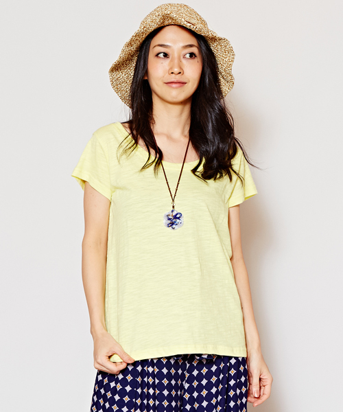 チャイハネ（チャイハネ）の「【チャイハネ】yul プレーム半袖Tシャツ（Tシャツ/カットソー・レディース・エメラルド/イエロー/ブラック/ブルー/グリーン/グレー/サンドグレー/オフホワイト/ピンク/ダークパープル/ダークグリーン/ダークブルー/オレンジ/ローズ/モスグリーン/ラベンダー/ネイビー・FREE）」の14枚目の写真