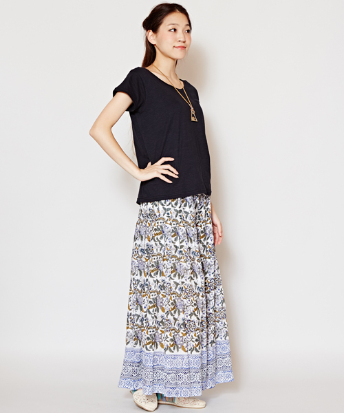 チャイハネ（チャイハネ）の「【チャイハネ】yul プレーム半袖Tシャツ（Tシャツ/カットソー・レディース・エメラルド/イエロー/ブラック/ブルー/グリーン/グレー/サンドグレー/オフホワイト/ピンク/ダークパープル/ダークグリーン/ダークブルー/オレンジ/ローズ/モスグリーン/ラベンダー/ネイビー・FREE）」の19枚目の写真