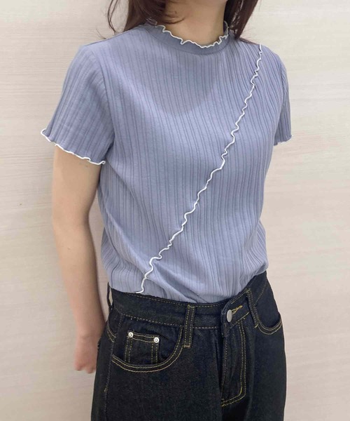 solleim(ソルレム)の「バイカラーメロウリブTシャツ(Tシャツ/カットソー・レディース・ブラック/モカ/ブルー/オフホワイト・M)」の4枚目の写真