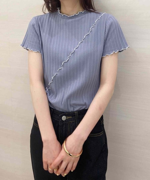 solleim(ソルレム)の「バイカラーメロウリブTシャツ(Tシャツ/カットソー・レディース・ブラック/モカ/ブルー/オフホワイト・M)」の13枚目の写真