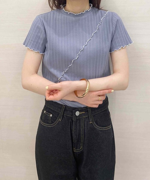 solleim(ソルレム)の「バイカラーメロウリブTシャツ(Tシャツ/カットソー・レディース・ブラック/モカ/ブルー/オフホワイト・M)」の15枚目の写真