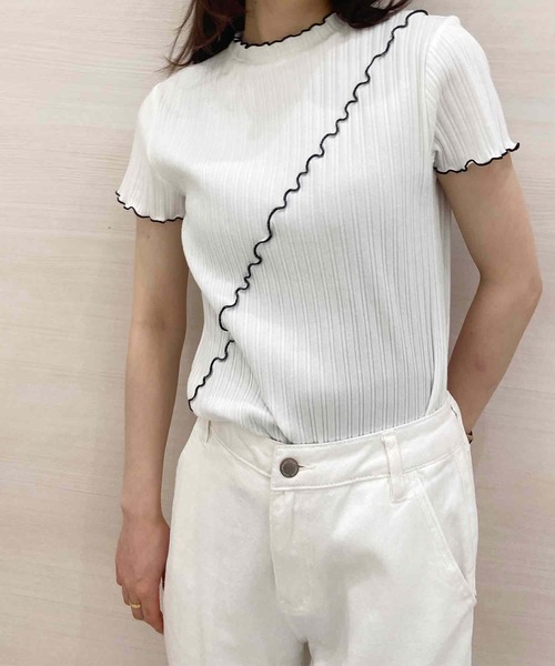solleim(ソルレム)の「バイカラーメロウリブTシャツ(Tシャツ/カットソー・レディース・ブラック/モカ/ブルー/オフホワイト・M)」の5枚目の写真