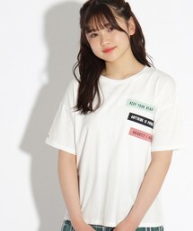 PINK-latte | 【オーガニックコットン/コットン100％/毛玉になりにくい/サステナブル】3連ワッペン付きTシャツ(Tシャツ/カットソー)