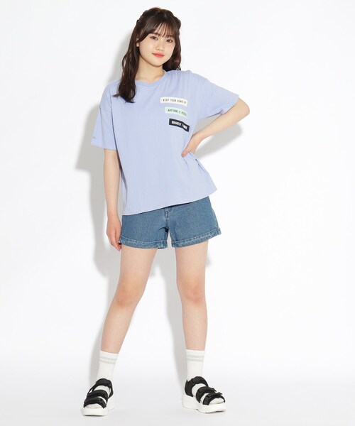 PINK-latte（ピンクラテ）の「◆【オーガニックコットン/コットン100％/毛玉になりにくい/サステナブル】3連ワッペン付きTシャツ（Tシャツ/カットソー・キッズ・チャコールグレー/オフホワイト/グリーン/ライトブルー・15 /14/16）」の17枚目の写真