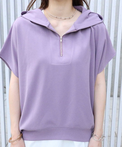 HONEYSUCKLE ROSE（ハニーサックルローズ）の「【HONEYSUCKLE ROSE】ハーフジップノースリパーカー（その他トップス・レディース・カーキブラウン/ダークグレー/パープル・L/M）」の12枚目の写真