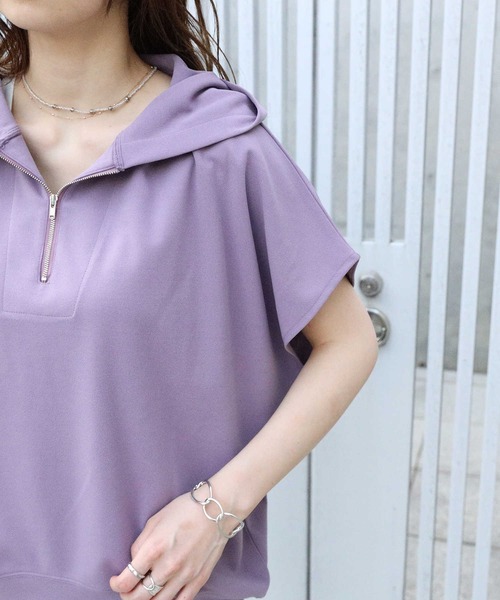 HONEYSUCKLE ROSE（ハニーサックルローズ）の「【HONEYSUCKLE ROSE】ハーフジップノースリパーカー（その他トップス・レディース・カーキブラウン/ダークグレー/パープル・L/M）」の13枚目の写真