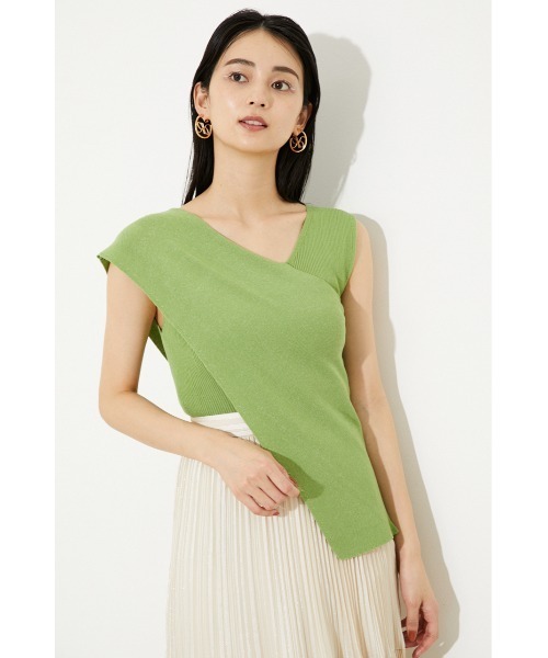 rienda（リエンダ）の「アシンメトリーラップニットトップス（ニット/セーター・レディース・ライトグリーン/パープル/ブラック/ホワイト・FREE）」の4枚目の写真