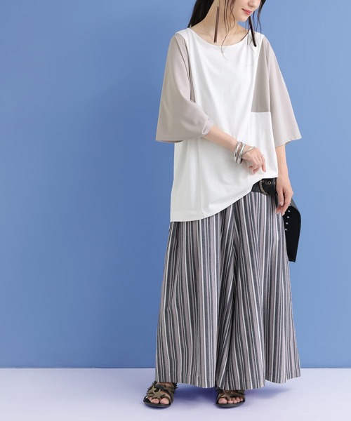 osharewalker（オシャレウォーカー）の「【廃盤】『異素材スリーブ配色切替カットソー』（Tシャツ/カットソー・レディース・モカ/ブラック/オフホワイト/ミント/マスタード/ピンク・FREE）」の20枚目の写真