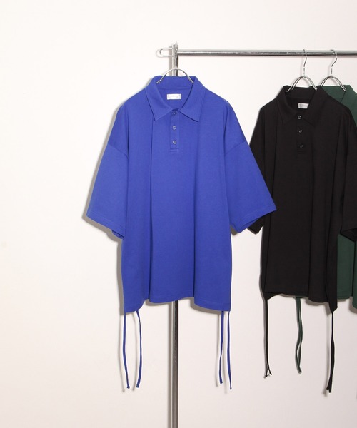 NILWAY（ニルウェイ）の「サイドリボンスリットオーバーサイズポロシャツ（ポロシャツ・メンズ・ブルー/ブラック/グリーン・MEDIUM/LARGE）」の3枚目の写真