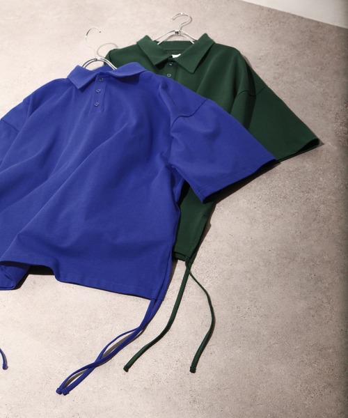 NILWAY（ニルウェイ）の「サイドリボンスリットオーバーサイズポロシャツ（ポロシャツ・メンズ・ブルー/ブラック/グリーン・MEDIUM/LARGE）」の6枚目の写真