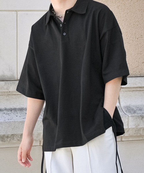 NILWAY（ニルウェイ）の「サイドリボンスリットオーバーサイズポロシャツ（ポロシャツ・メンズ・ブルー/ブラック/グリーン・MEDIUM/LARGE）」の14枚目の写真