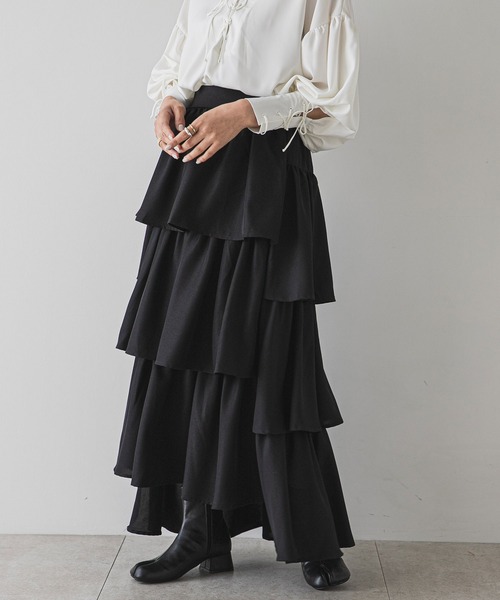 rectangle（レクタングル）の「ステップティアードスカート（スカート・レディース・ブラック/アイボリー・FREE）」の2枚目の写真