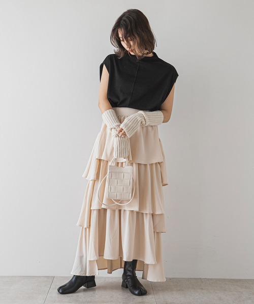 rectangle（レクタングル）の「ステップティアードスカート（スカート・レディース・ブラック/アイボリー・FREE）」の11枚目の写真