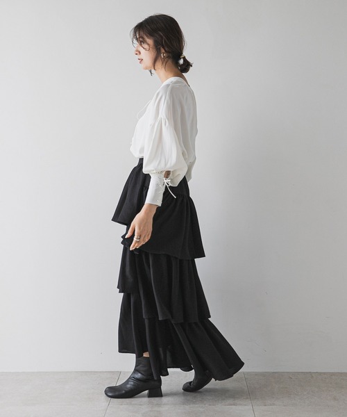 rectangle（レクタングル）の「ステップティアードスカート（スカート・レディース・ブラック/アイボリー・FREE）」の14枚目の写真